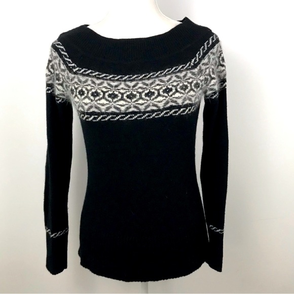 White House Black Market Black & White Fair Isle Sweater: Cashmere, Lambs Wool.. - Picture 5 of 15